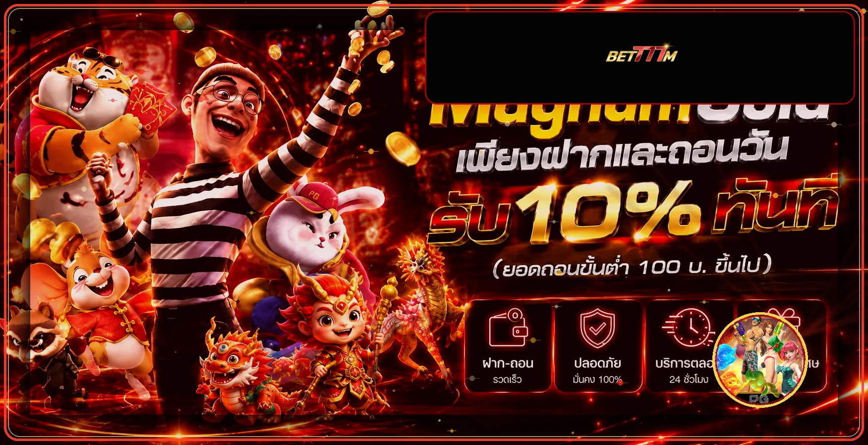 ภาพระบบฝากถอนและตัวละครเกมสำหรับคู่มือ BET777M